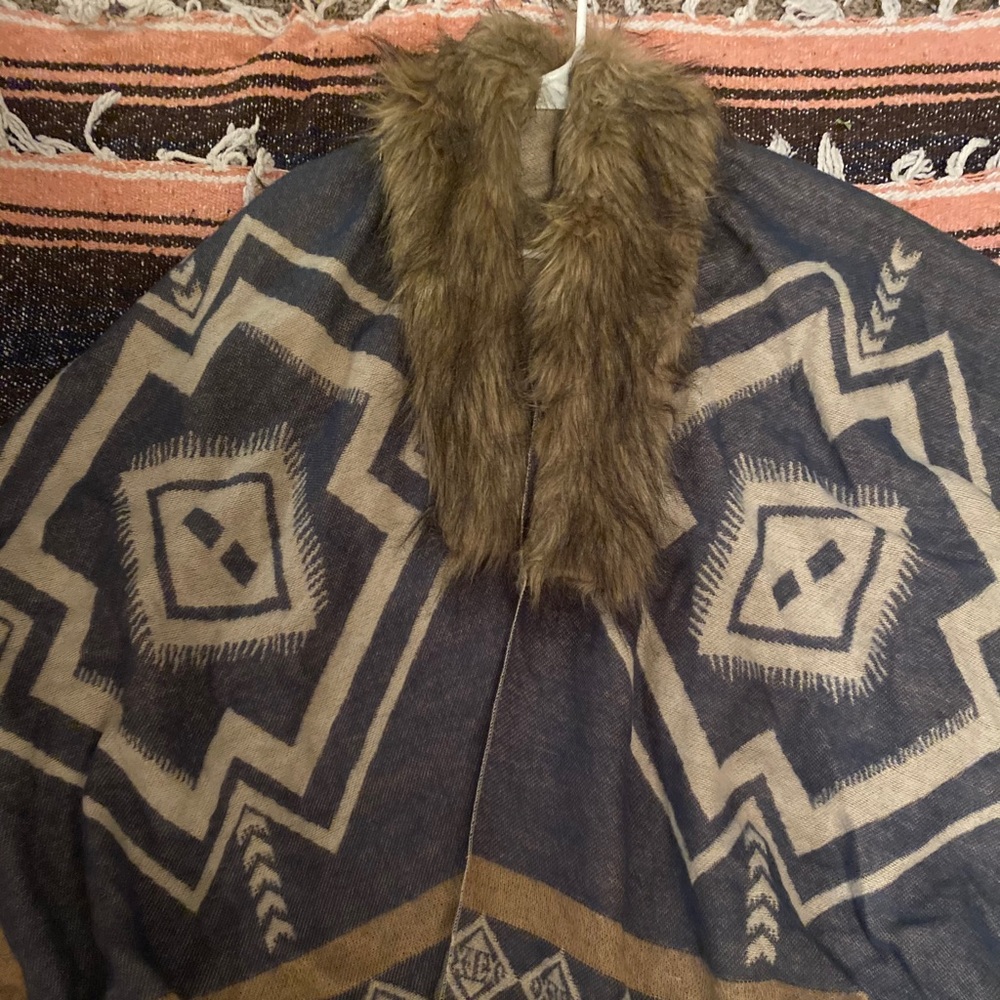 MARCUS ALDER NY FUR & FRINGE PONCHO